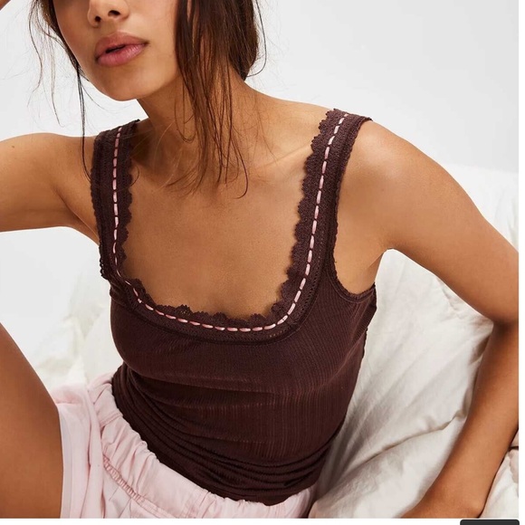 Free People Only You Pointelle Tank Top in French Roast NWOT Retail $38 - Small - Picture 2 of 6